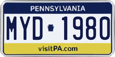 PA license plate MYD1980