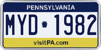 PA license plate MYD1982