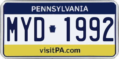 PA license plate MYD1992