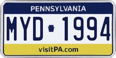 PA license plate MYD1994