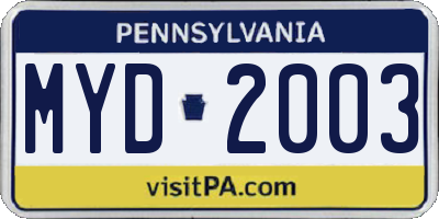 PA license plate MYD2003