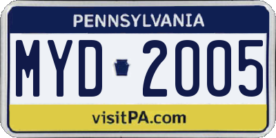 PA license plate MYD2005