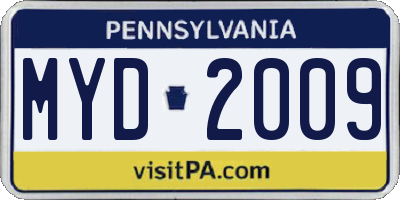 PA license plate MYD2009
