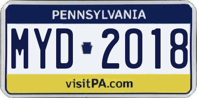 PA license plate MYD2018