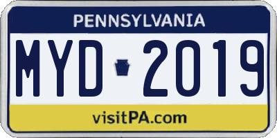 PA license plate MYD2019