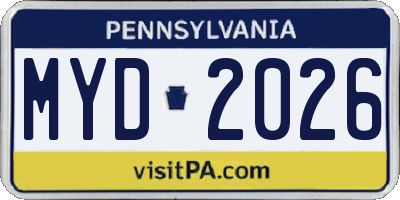 PA license plate MYD2026