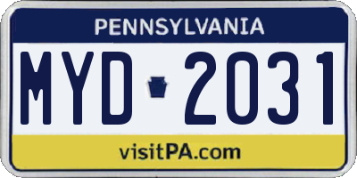 PA license plate MYD2031