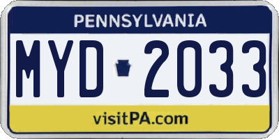 PA license plate MYD2033