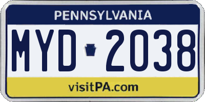 PA license plate MYD2038