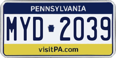 PA license plate MYD2039