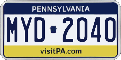 PA license plate MYD2040