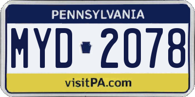 PA license plate MYD2078