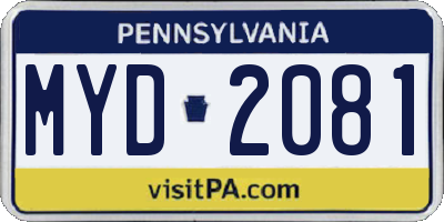 PA license plate MYD2081