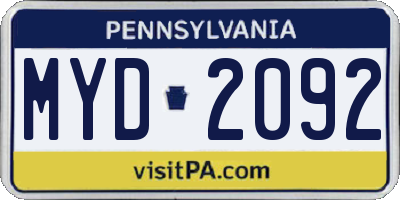 PA license plate MYD2092