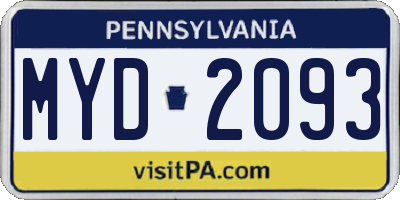 PA license plate MYD2093