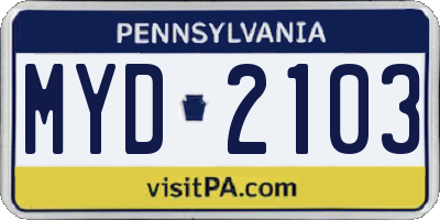 PA license plate MYD2103
