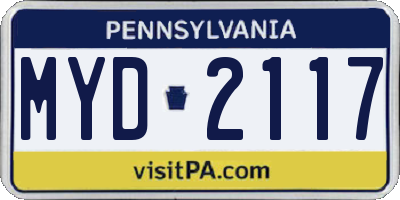 PA license plate MYD2117