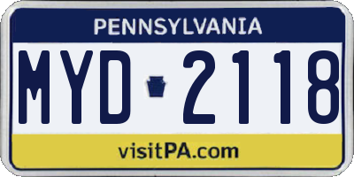 PA license plate MYD2118