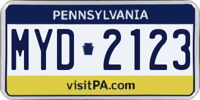 PA license plate MYD2123