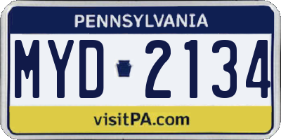 PA license plate MYD2134