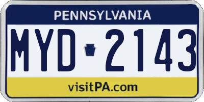 PA license plate MYD2143