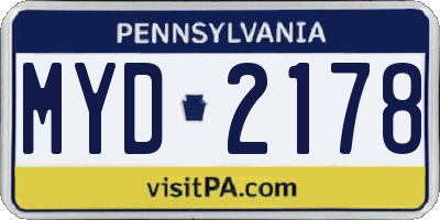 PA license plate MYD2178
