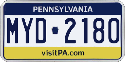 PA license plate MYD2180