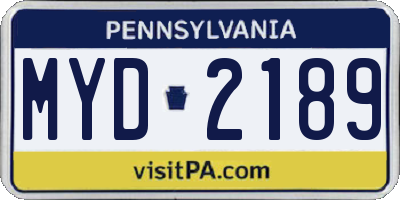 PA license plate MYD2189