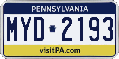 PA license plate MYD2193