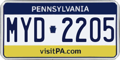PA license plate MYD2205