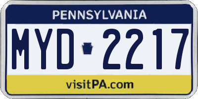 PA license plate MYD2217