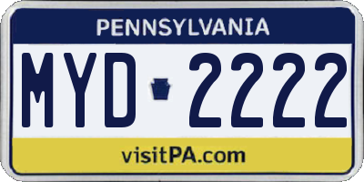 PA license plate MYD2222