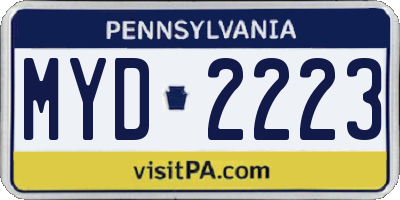 PA license plate MYD2223