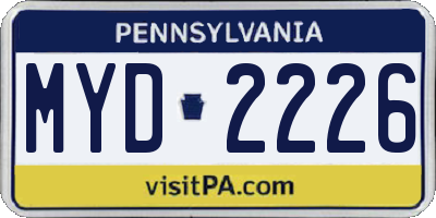 PA license plate MYD2226