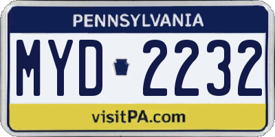PA license plate MYD2232