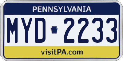 PA license plate MYD2233