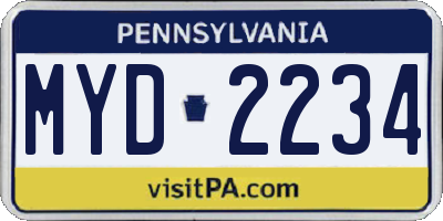 PA license plate MYD2234