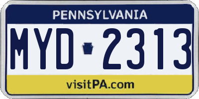 PA license plate MYD2313