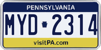 PA license plate MYD2314