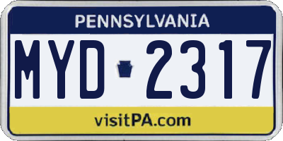 PA license plate MYD2317