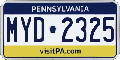 PA license plate MYD2325