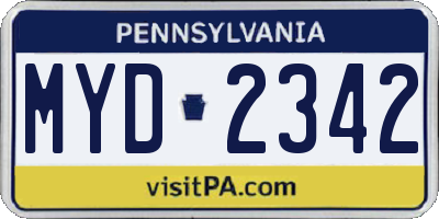 PA license plate MYD2342