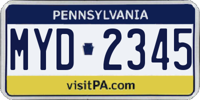 PA license plate MYD2345