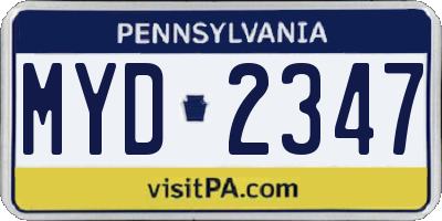 PA license plate MYD2347