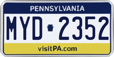PA license plate MYD2352