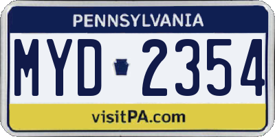 PA license plate MYD2354