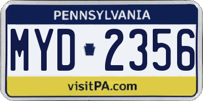 PA license plate MYD2356