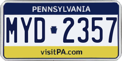 PA license plate MYD2357
