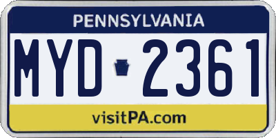PA license plate MYD2361