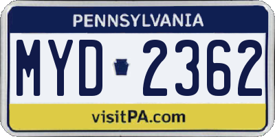 PA license plate MYD2362